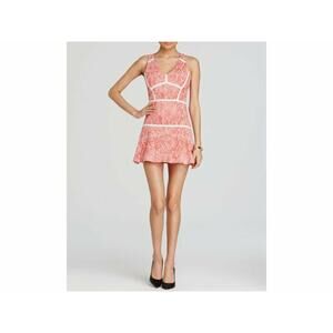 $297 Parker Yonkers Snakeskin Red V-neck Fit & Flare Cutout Back Dress Small NWT